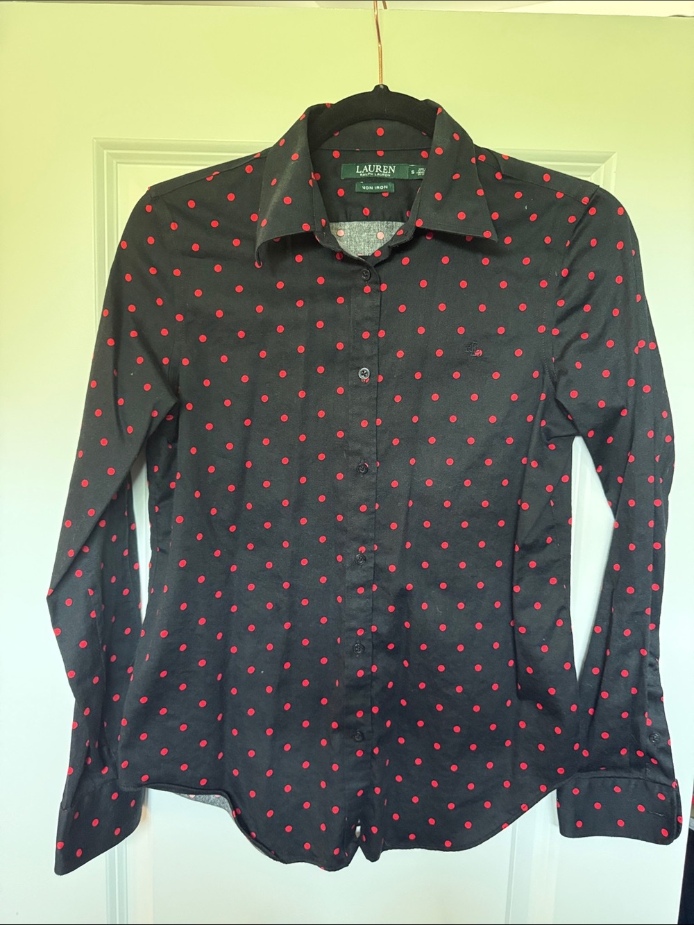 Lauren Ralph Lauren Women’s Black Button-Down with Red Polka Dot Print